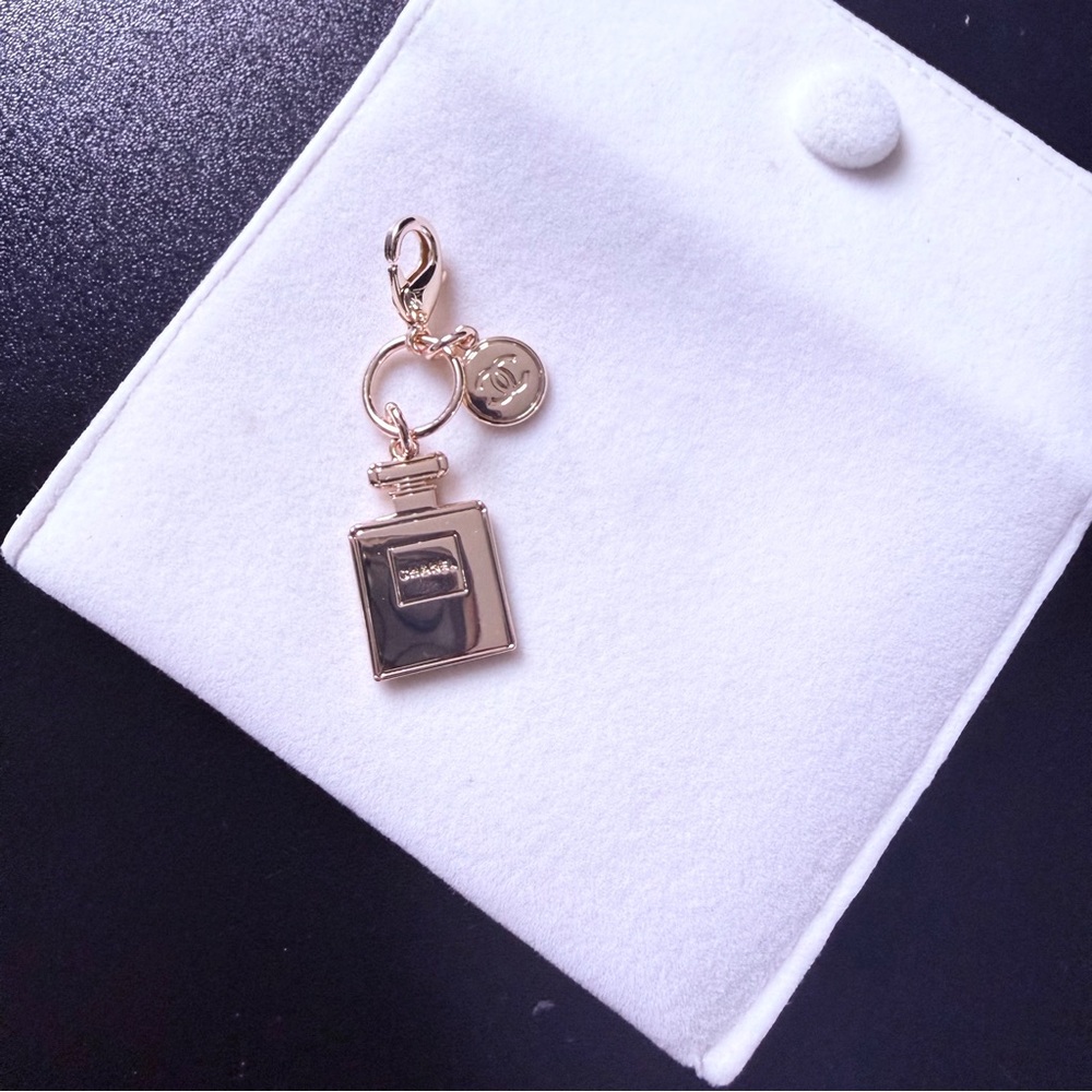 CHANEL Gold Perfume Bottle Charm Keychain
